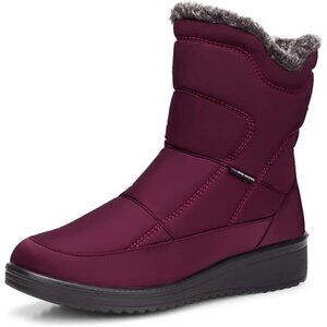 Women's Winter Boots Waterproof Snow Ankle Boots, Wine Red